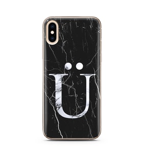 Iphone Xs Max Siyah Mermer Harf Tasarımlı Telefon Kılıfı Ü-Harfi 
