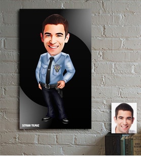 BK Gift Kişiye Özel Bay Polis Karikatür Ahşap Tablo - 1