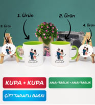 İkili Yeşil Sevgiliye Hediye Bir Ömür Sevgililer Günü Hediyesi Kupa Bardak Anahtarlık Hediye Seti