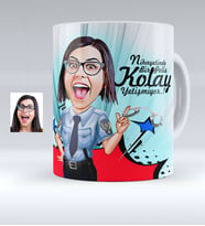 BK Gift Kişiye Özel Bayan Polis Karikatürlü Beyaz Kupa Bardak  1