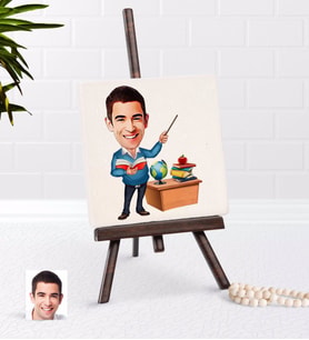 BK Gift Kişiye Özel Erkek Öğretmen Karikatürlü Şovaleli Doğal Taş-5 (Beyaz)