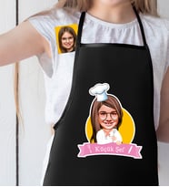 BK Gift Kişiye Özel Küçük Şef Karikatürlü Kız Çocuk Siyah Mutfak Önlüğü-9