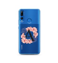 Pembe Çiçekli Harf Tasarım Süper Şeffaf Silikon Telefon Kılıfı Huawei Y9 Prime 2