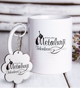 BK Gift Kişiye Özel Mesleki Metalurji Teknikeri Beyaz Kupa ve Anahtarlık Hediye Seti (Model 1)