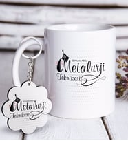 BK Gift Kişiye Özel Mesleki Metalurji Teknikeri Beyaz Kupa ve Anahtarlık Hediye Seti (Model 1)