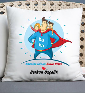 Babalara Özel Tasarımlı İsimli Hediye Yastık (Beyaz)