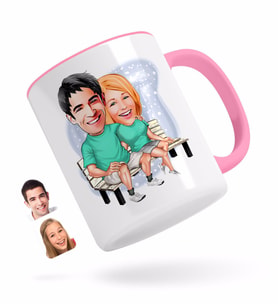 BK Gift Kişiye Özel Sevgililer Karikatürlü Pembe Kupa Bardak-55