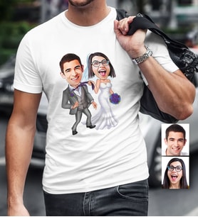 BK Gift Kişiye Özel Evleniyoruz Karikatür Beyaz Erkek Tişört  6