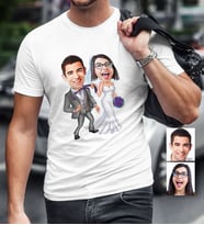 BK Gift Kişiye Özel Evleniyoruz Karikatür Beyaz Erkek Tişört  6