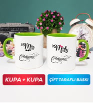 İkili Çiftlere Özel Mr Mrs Sevgiliye Hediye Kupa Bardak Yeşil