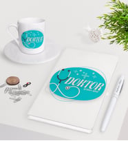 BK Gift Kişiye Özel Doktor Beyaz Defter Kalem Türk Kahvesi Fincanı Seti-14 (Model 1)