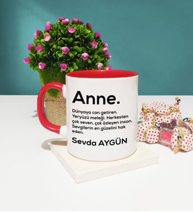 Anneler Günü Hediyesi İsme Özel Anne Kupa Bardak Kırmızı
