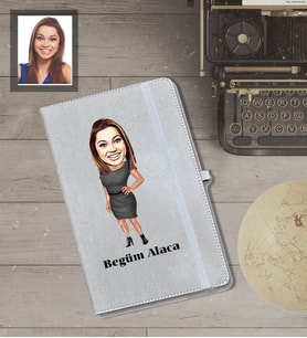 Kişiye Özel Öğretmen Karikatürlü Gri Defter Bayan-9
