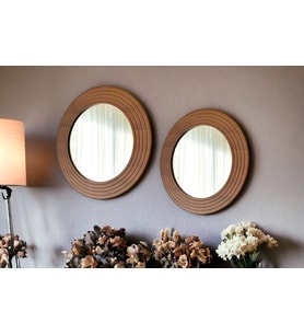 Dfn Wood Ahşap görünümlü  Mdf 2 Li Yuvarlak Duvar Salon Banyo Aynası