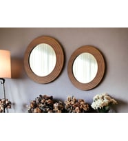Dfn Wood Ahşap görünümlü  Mdf 2 Li Yuvarlak Duvar Salon Banyo Aynası