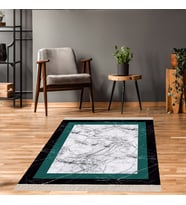 Mermer Desenli Dijital Baskı Yıkanabilir Kaymaz Taban Salon Halı ve Yolluk (Yeşil-Siyah)