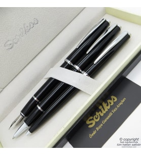 Scrikss 33 3'lü Set Siyah  Dolma Kalem + Roller Kalem + Tükenmez Kalem Seti  Scrikss Vintage  İsme Özel Kalem  Hediye Kalem