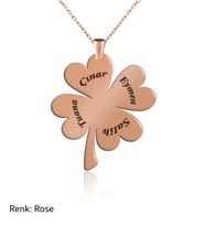 Kişiye Özel İsimli 4 Yaprak Yonca Rose Gümüş Kolye