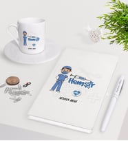 BK Gift Kişiye Özel Hemşir Beyaz Defter Kalem Türk Kahvesi Fincanı Seti-1 (Model 1)