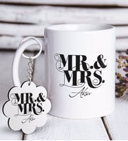 BK Gift Kişiye Özel Bay ve Bayan Beyaz Kupa ve Anahtarlık Hediye Seti (Model 1)