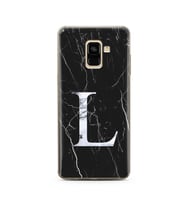 Samsung A8 Plus Siyah Mermer Harf Tasarımlı Telefon Kılıfı L-Harfi 