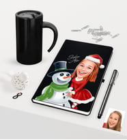 BK Gift Kişiye Özel Yılbaşı Bayan Karikatürlü Siyah Defter Kalem Termos Mug Seti - 4