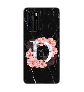 Mermer Çiçekli Harf Tasarım Süper Şeffaf Silikon Telefon Kılıfı Huawei P40 D-Har