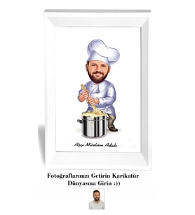 Aşçılara Özel Fotoğraflı ve Özel İsimli Karikatür Çerçeves