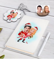 BK Gift Kişiye Özel Yeni Yıl Sevgililer Karikatürlü Beyaz Defter Kalem ve Anahtarlık Hediye Seti-2 (Model 1)