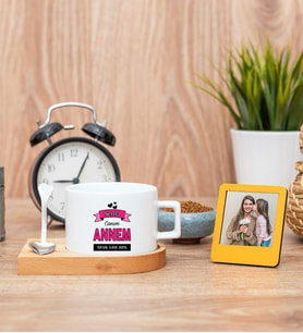 Canım Annem Fincan ve Turuncu Mini Fotoğraf Çerçevesi