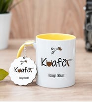 Erkek Kuaförü Sarı Kupa Bardak Ve Anahtarlık Set