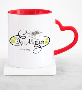 BK Gift Kişiye Özel Mesleki İç Mimar Kırmızı Kalpli Kupa Bardak  1