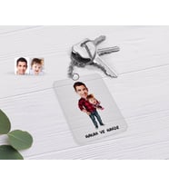 BK Gift Kişiye Özel Baba Kız Karikatürlü Şeffaf Pleksi Anahtarlık-2 (Beyaz)