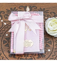 Kadife Kaplı Yasin Kitabı (Çanta Boy), Kokulu Tesbih, Asetat Kutuda (17×15) Mevlid Seti-Pembe (Model 3)