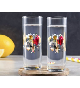 BK Gift Kişiye Özel Renkli Baskılı Newyork Tasarımlı İkili Vodka Bardağı-1 (Beyaz)