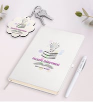 BK Gift Kişiye Özel Felsefe Öğretmeni Beyaz Defter Kalem Ve Anahtarlık Hediye Seti-2 (Model 1)