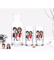 BK Gift Kişiye Özel Renkli Baskılı Sevgililer Karikatürlü İkili Rakı Bardağı ve Karaf Hediye Seti-4 (Model 1)