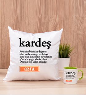 Kardeş Kelime Anlamı Kare Yastık ve Yeşil Kupa Bardak