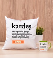 Kardeş Kelime Anlamı Kare Yastık ve Yeşil Kupa Bardak