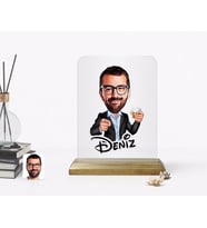 BK Gift Kişiye Özel Erkek Karikatürlü Ahşap Standlı Çerçeve-50 (Beyaz)