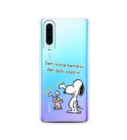 Snoopy Tasarımlı Süper Şeffaf Silikon Telefon Kılıfı Huawei P30 