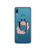 Pembe Çiçekli Harf Tasarım Süper Şeffaf Silikon Telefon Kılıfı Huawei Honor 7C- 