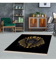 Antik Mısır Kurukafa Desenli  Dijital Baskı Yıkanabilir Salon Halı (Siyah)