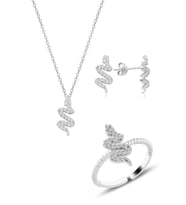 Söğütlü Silver Gümüş rodyumlu yılan kolye küpe ve yüzük seti