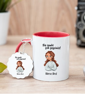 Siz Sanki Çok Şeysiniz Kırmızı Kupa Bardak ve Anahtarlık Set