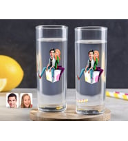 BK Gift Kişiye Özel Renkli Baskılı Sevgililer Karikatürlü İkili Vodka Bardağı-35 (Beyaz)