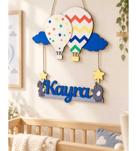 Gifties Mavi Bulutlu Kapadokya Balonu Temalı Kişiye Özel Kapı Süsü