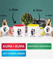 İkili Kırmızı Sarı Sevgiliye Hediye Bir Ömür Sevgililer Günü Hediyesi Kupa Bardak Anahtarlık Hediye Seti