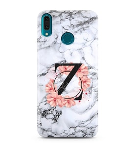 Mermer Çiçekli Harf Tasarım Süper Şeffaf Silikon Telefon Kılıfı Huawei Y9 (2019)