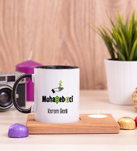 Muhasebeci Ahşap Altlıklı Mumlu Siyah Kupa Bardak